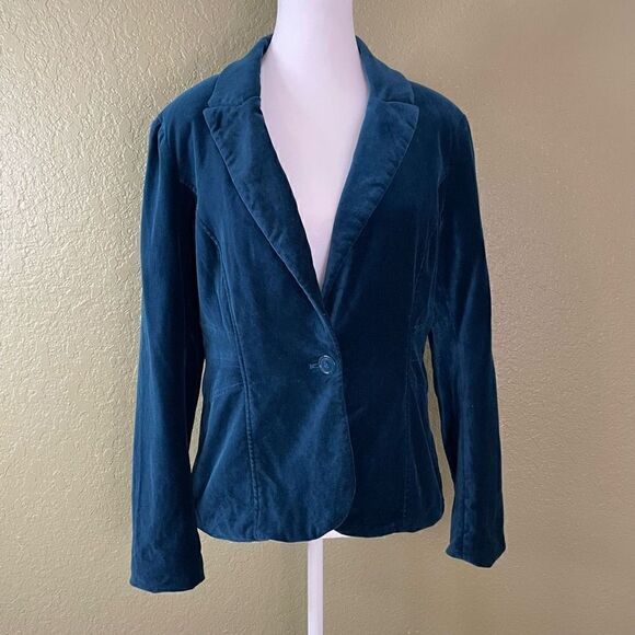 Vintage Cache Women’s Size 6 Teal Blue Velour Single Button Blazer - Picture 1 of 5